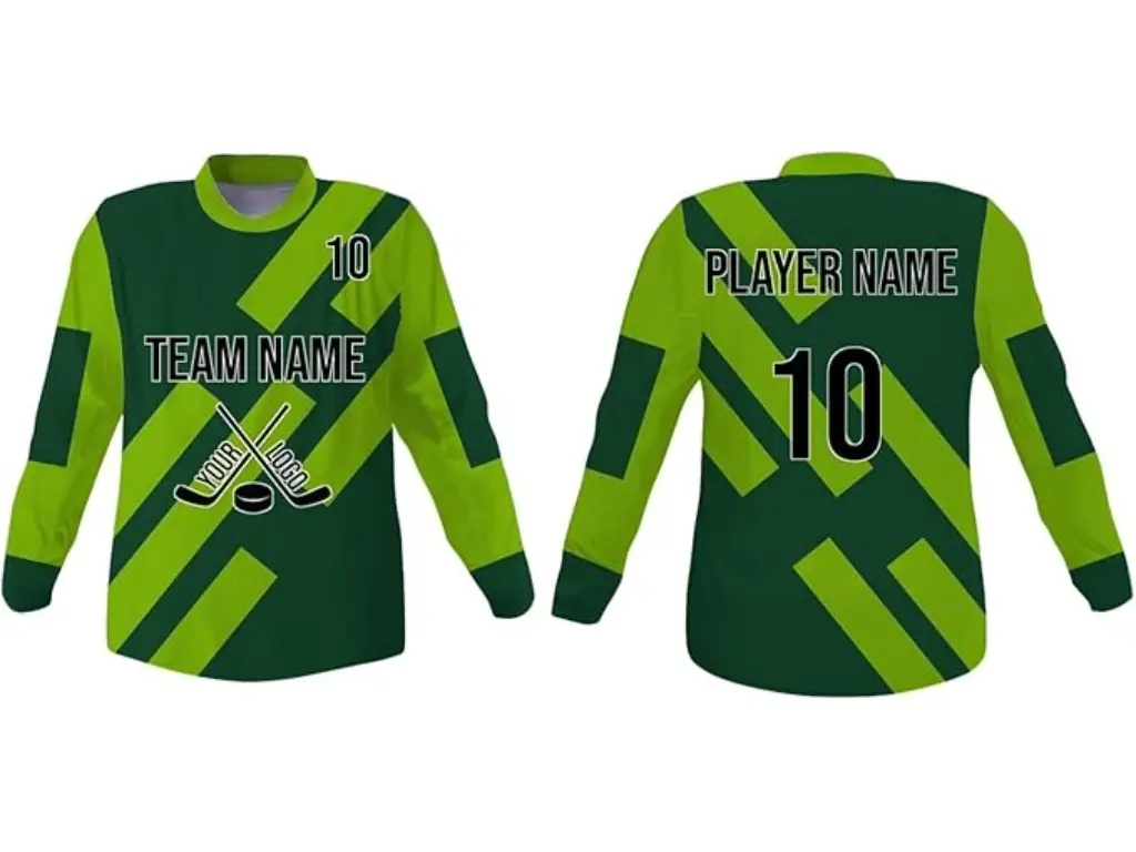 SGS Sports Gear Custom Hockey Jersey Long Sleeve Personalized Standard Design with Name & Number for Men Women Youth Kids White Green Pine Green Top Quality Polyester Fabric