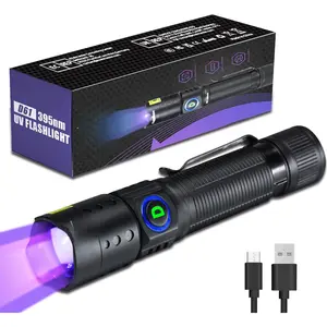 UV Flashlight 395nm Black Light Mini USB Rechargeable Ultraviolet LED Blacklight Woods Lamp Powerful Fluorescent Portable Detector for Pet Urine Stains, Scorpions, Resin Curing