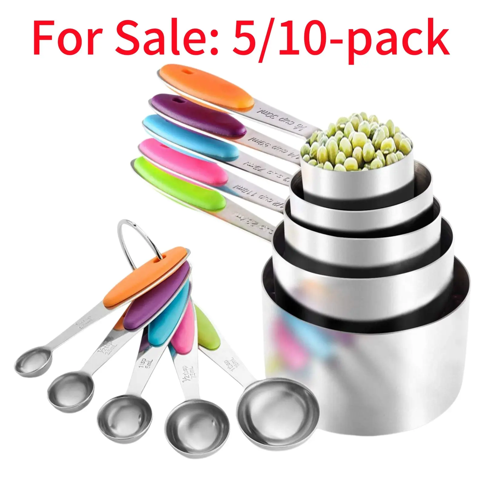 Stainless Steel Measuring Cups & Spoons Set, Measuring Cups And Spoons, Kitchenware Kitchen Gadgets, Sturdy Modern Measuring Utensils for Home Kitchen Baking & Cooking