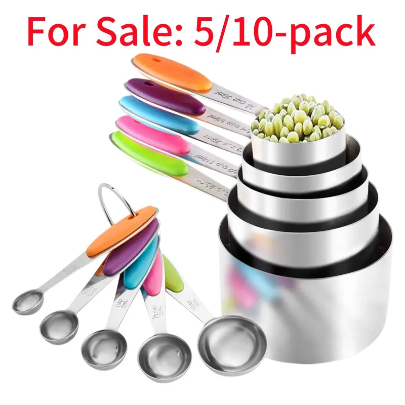 Stainless Steel Measuring Cups & Spoons Set, Measuring Cups And Spoons, Kitchenware Kitchen Gadgets, Sturdy Modern Measuring Utensils for Home Kitchen Baking & Cooking