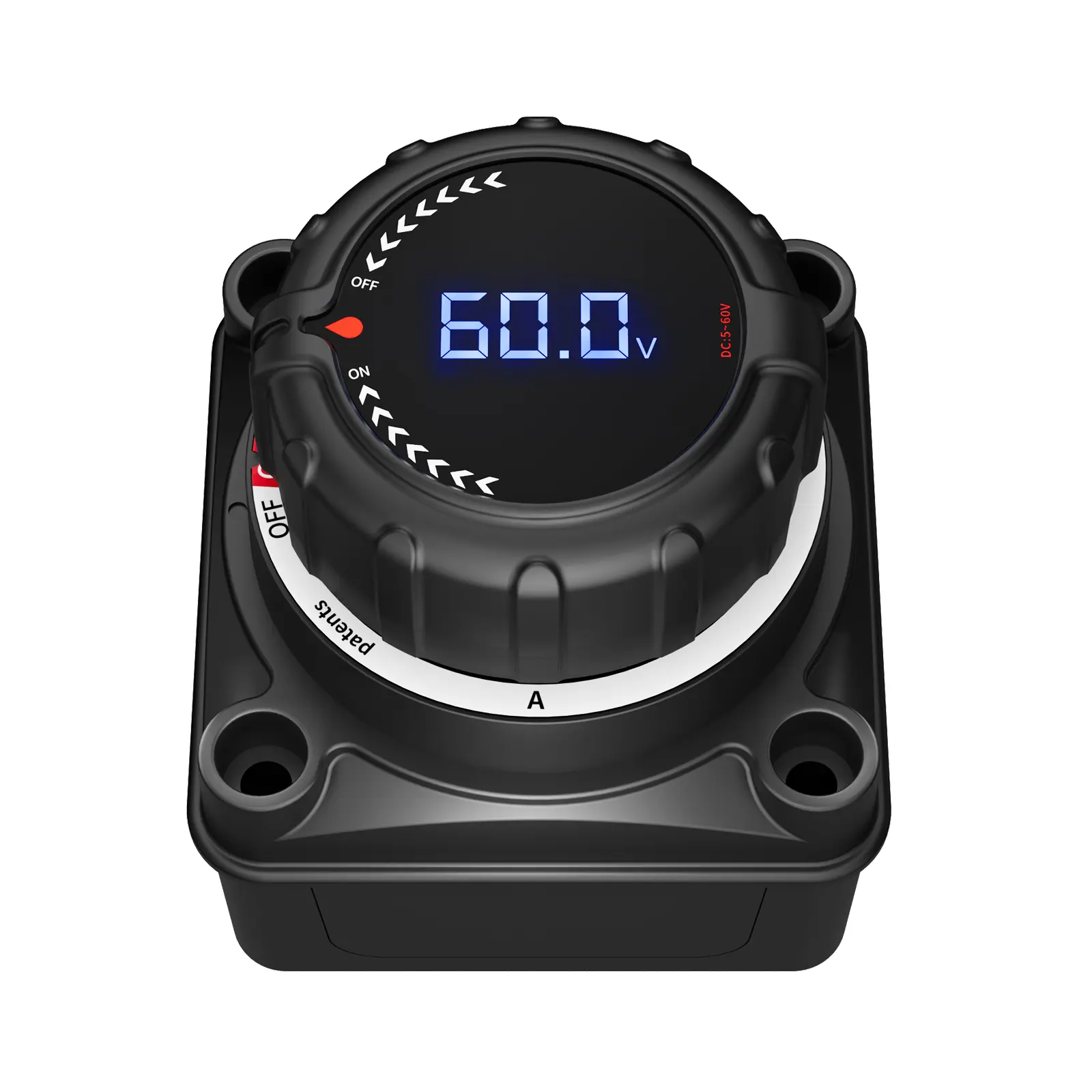 Digital Voltage Battery Disconnect Switch with Digital Display - 300A, 250A Continuous Draw, DC 5-60V Universal Master Cut-Off for Campers, Yachts, Car Owners, with Nuts, Bolts, Detachable Nylon Side Panel