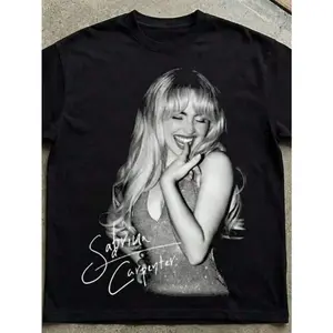 Women's Oversized Cotton Fabric Short-Sleeve Casual Fit Carpenter Shirt - Sabrina Inspired Short N' Sweet Tour Tee, Music Lover Gift