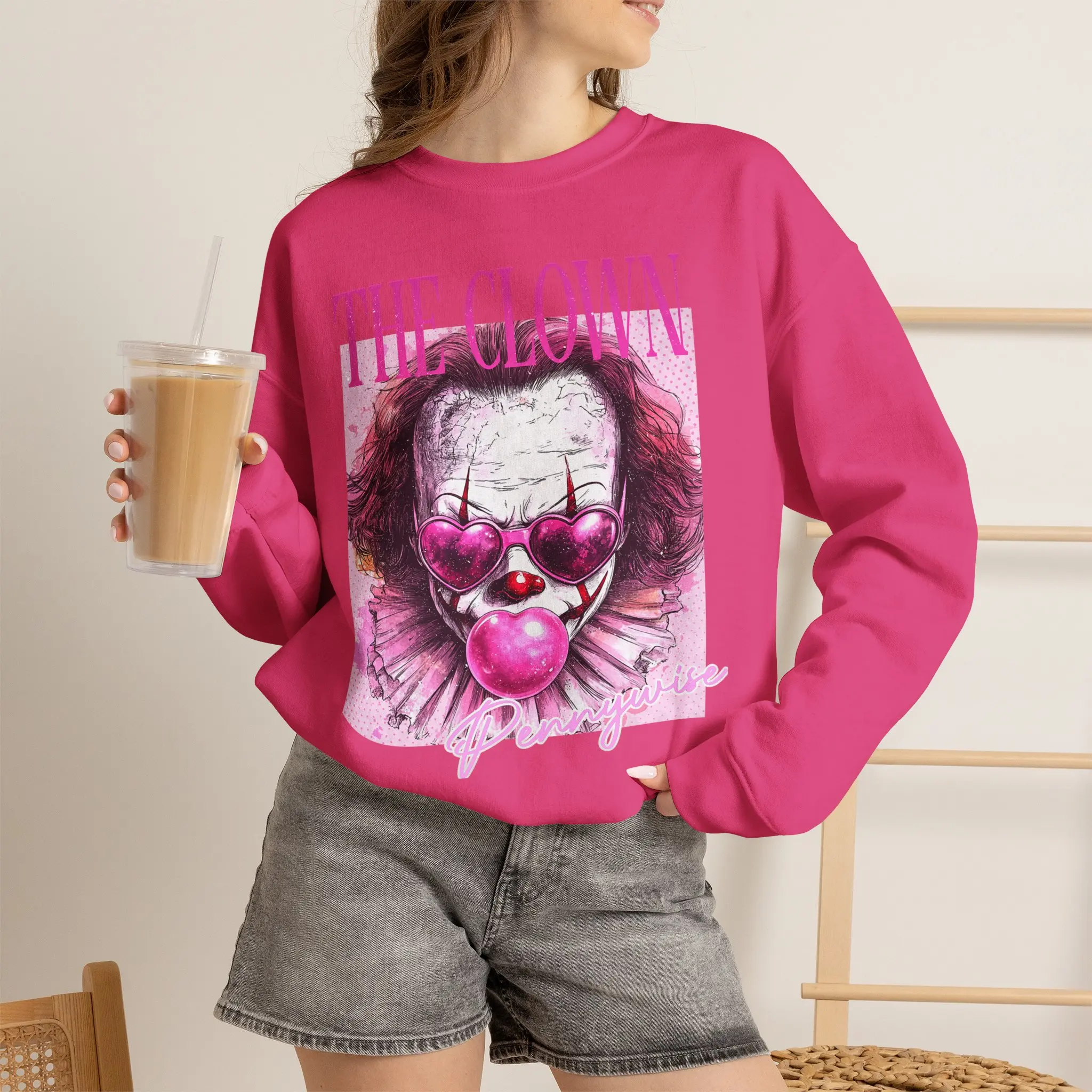 The Clown pink skull clown bubblegum Illustration Sweatshirt | Horror Artwork