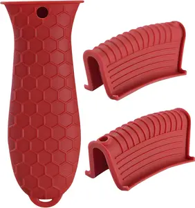 Cast Iron Skillet Handle Covers - 3 Pack Assist Pan Handle Sleeve Pot Holders, Heat Resistant Pot Handle Covers, Non-Slip Silicone Cast Iron Handle Grip for Cast Iron Skillet Metal Pan (Red)