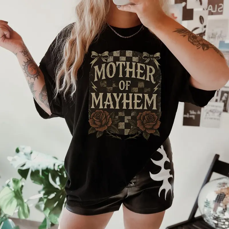 Mother Of Mayhem Shirt Edgy Mom Shirt For Cool Mom Gift Fun Mothers Day Tshirt Trendy  Tired Mom Top Badass Mama Graphic Tee