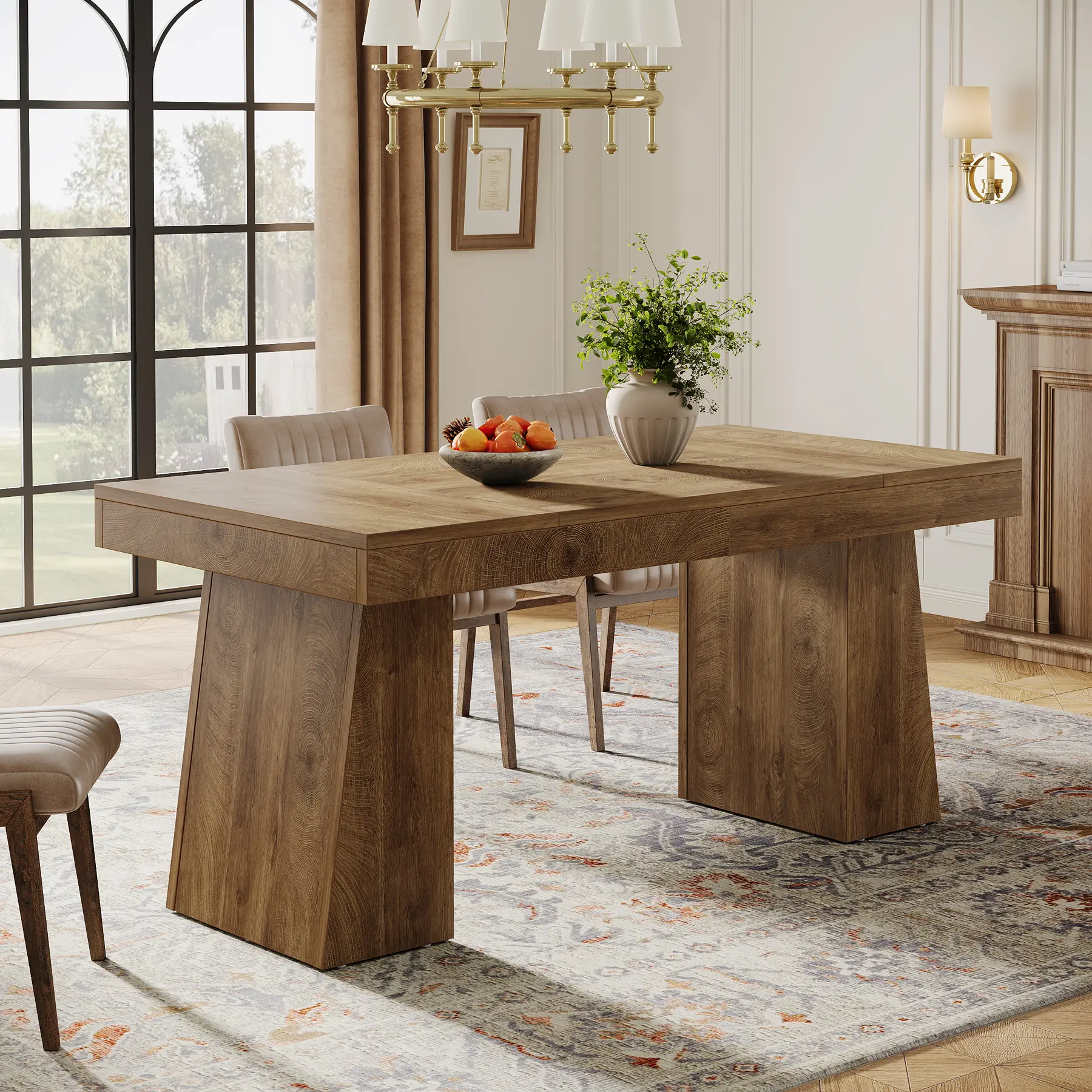 LITTLE TREE 55-Inch Dining Table for 4-6, Rectangular Dining Room Table with Sturdy Legs, Wood Kitchen Dinner Table, Mid-Century Modern Dining Table for Dining Room, Kitchen, Home
