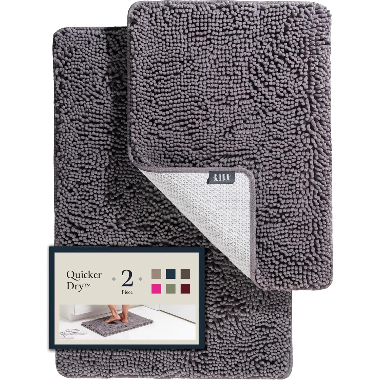 Bathroom Rug Sets (Home Supplies) - 2-Piece Rectangle Fluffy Tufted Chenille Yarn Bath Mats, Nonslip Rubber Backing, Soft Water-Absorbent Magic Mat Bathroom, 30x20in & 24x17in Sizes, Soft Bath Mats