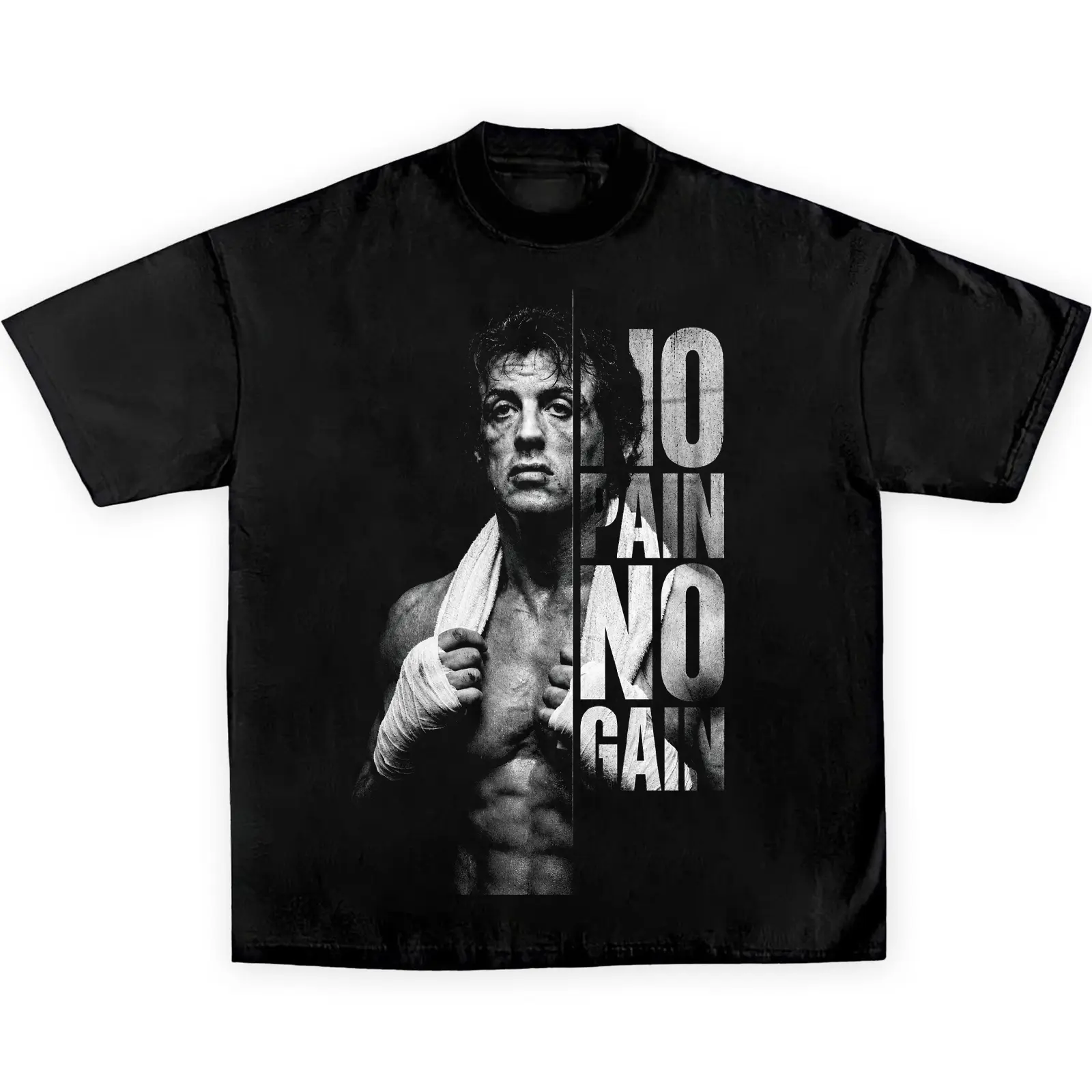 Rocky Balboa No Pain No Gain Shirt Boxing Motivational Graphic T-Shirt Vintage Oversized Unisex Y2K 90s Streetwear Gym Movie Fan Gift For Men Women