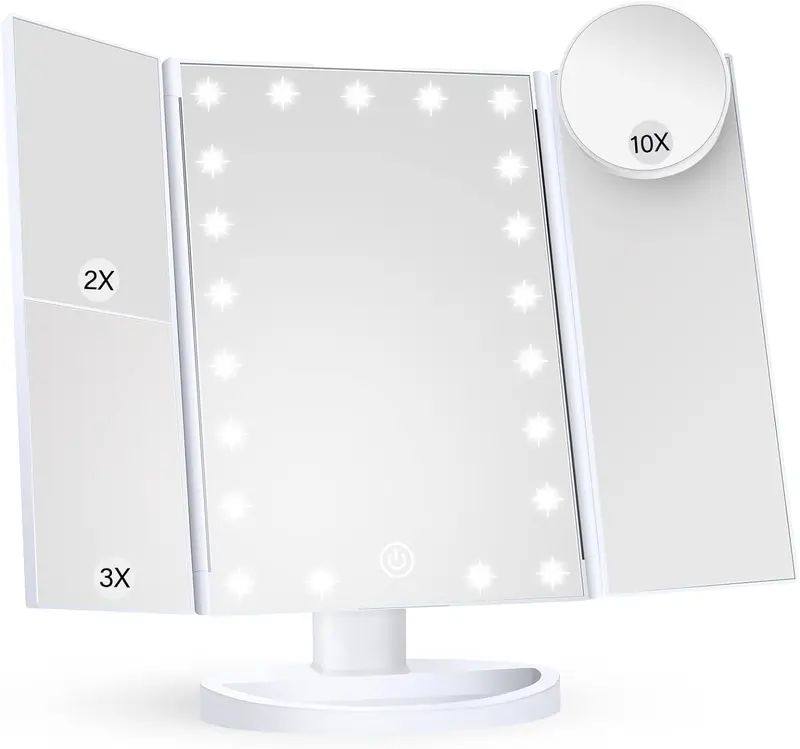 [New Deal] Makeup Mirror Vanity Mirror with Lights, 2X 3X 10X Magnification, Lighted Makeup Mirror, Touch Control, Trifold Makeup Mirror