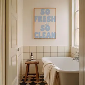 So fresh and So clean Art Print | Funny Light Blue Bathroom Print, Typography Print, Funny bathroom art, Light blue restroom bedroom decor
