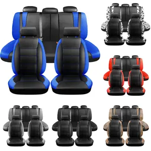Universal For 5 Seats Full Set Car Seat Covers, Premium Waterproof PU Leather Cushion Protectors, 40/60 Split Front and Rear Bench Seat, Universal Fit for Vehicles Sedans SUVs - (Black/Blue)