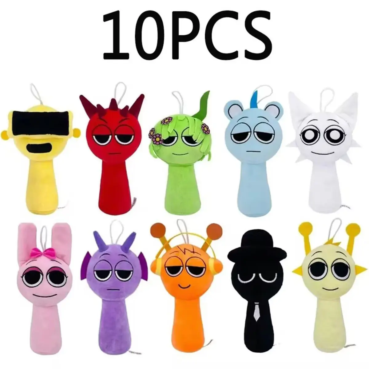 10PCS Incredibox Sprunki Anime Plush Mascot Stuffed Toys, Kawaii Aesthetic Comics Collectibles, Huggable Adorable Design Dolls for Kids, Christmas Gift Room Decoration