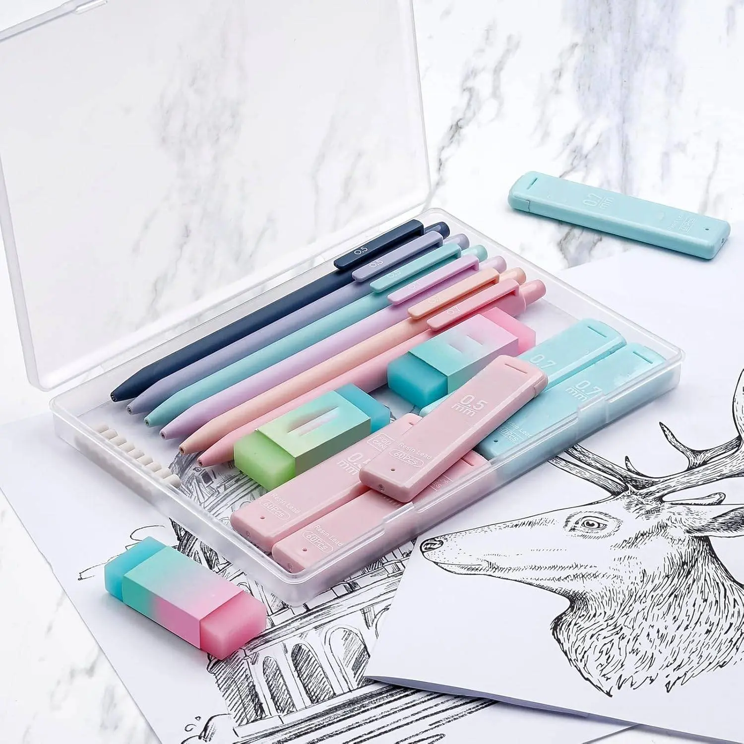Premium Mechanical Pencil Set 6-Pack | 0.5mm & 0.7mm Mechanical Pencils with 360 Lead Refills, Erasers & Case – Cute Aesthetic School Supplies for Girls, Back to School Stationery Kit