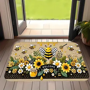 Charming Cartoon Bee Sunflower Honeycomb Welcome Doormat Soft Comfortable and Practical Floor Mat Decorative Area Rug for Home Decor in Living Room and Bedroom