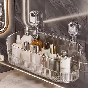 Transparent Bathroom Storage Rack with Suction Cups, Modern Kitchen Organizer, Sink Cosmetic Box, Shower Drain Basket, Bathroom Accessory, Bathroom Accessories Organizer, Bathroom Organizing Accessories