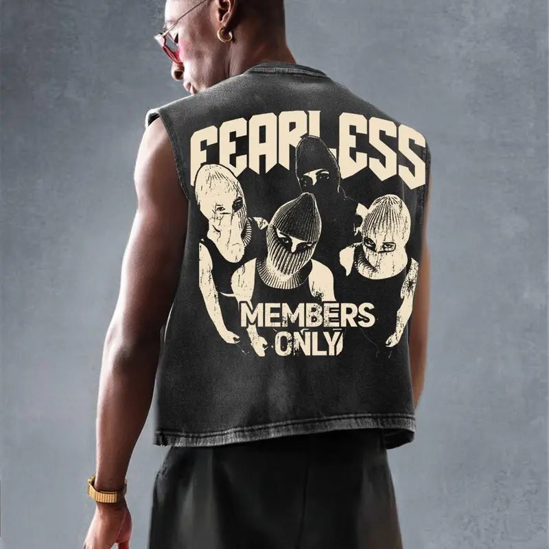 Men's Regular Fit Letter Print Graphic Vest Jacket, Casual Street Sleeveless Zip Up Outerwear for Spring & Fall, Fashion Men's Clothes for Daily Wear, Tops, Cotton, Vest Zipper, Sleeveless Waistcoat, Streetwear Vest, Street Style Vest
