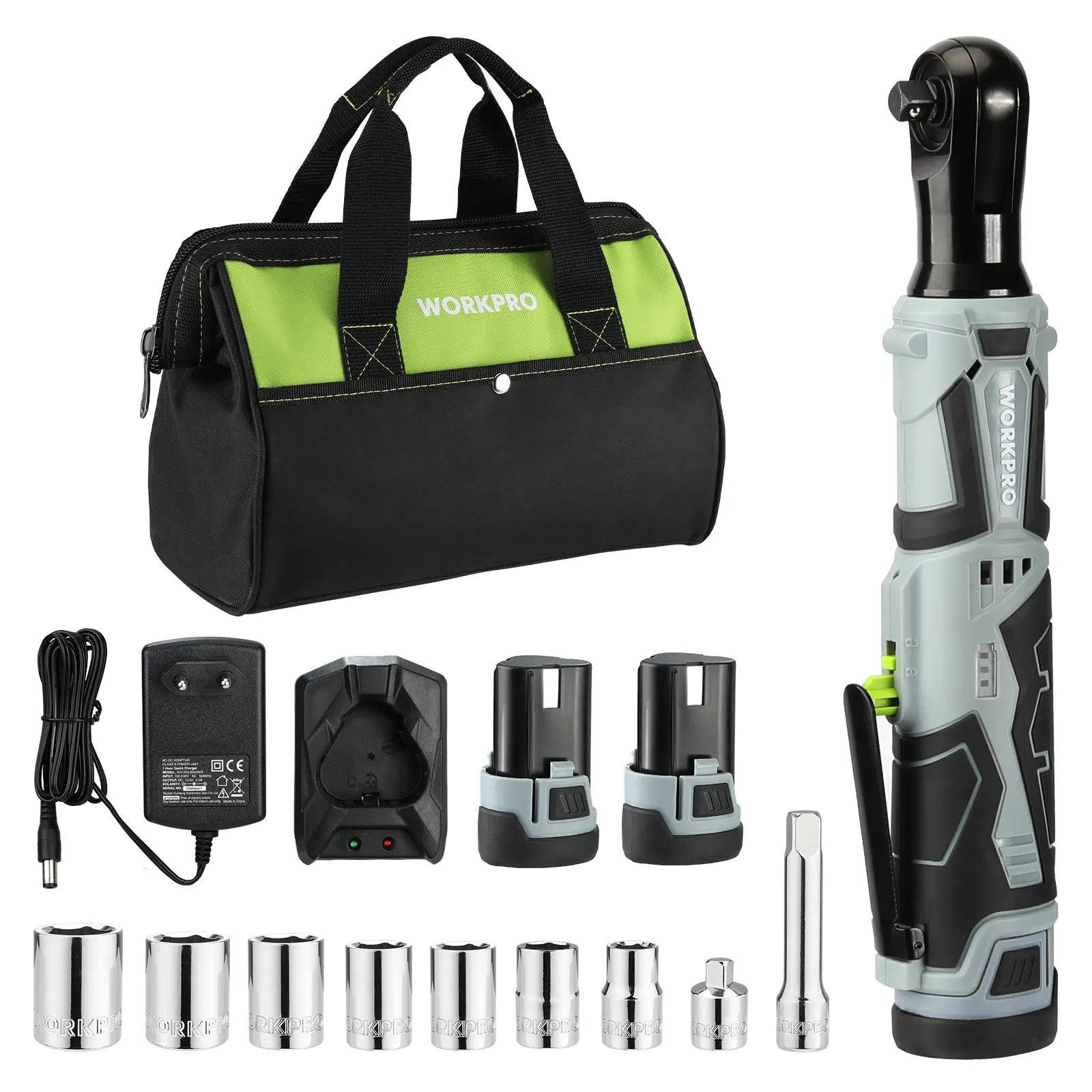 #summersale WORKPRO Cordless Electric Ratchet Wrench, 3/8" 12V 40 Ft-lbs Power Ratchet Wrench Kit with 9-Count Socket Accessory Set, 2-Pack 2.0Ah Lithium-Ion Batteries…