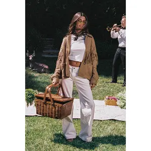 Evonka Fringe Faux Suede Jacket