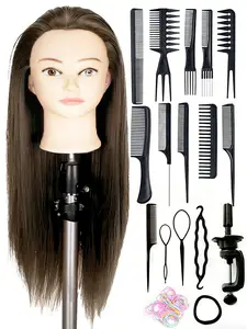 24-Inch Human Model Head Wig, Wig Mannequin, Ideal for Makeup Practice, Beauty Doll Head for Hair Styling, Hairstyling Training Head