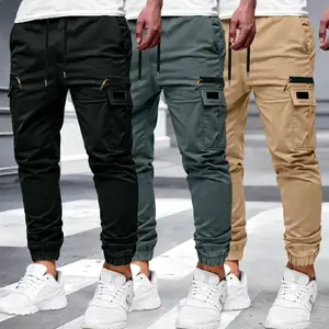 Men's 3-Piece Tactical Cargo Jogging Pants - Elastane, Durable, Breathable, Non-Transparent, Flexible Fabric, Multiple Pockets, Zipper Design, Leg Detailing, Slim Fit Stretch Chino - Ankle, Dual-Purpose for Hiking, Construction Work