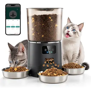 Automatic  Feeder for 3 Cats, 6L/25 Cups  WiFi Pet Feeder,  Anti-Jam System, Dual-Effect Desiccant   Dispenser, with 10S Voice Recorder for Cats and Small (Black)