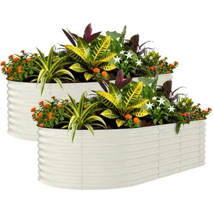 2 Pack Galvanized Steel Raised Garden Beds   upgraded with anti-cutting strips  - Durable Metal Planter Boxes for Outdoor Vegetables, Flowers & Herbs - Rust-Resistant, Easy Assembly, Ergonomic Tall Design - Beige & Green, 240*60*45cm & 240x120x60cm