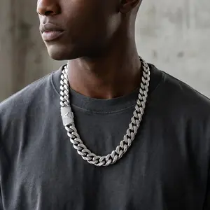 Silver Plated Cuban Link Chain Necklace, 14mm Width, 16-30 Inches, 26 Initial Letters Available, CZ Iced Out Flip Lock Clasp, Waterproof & Fade Resistant, Unisex Hip Hop Jewelry Gift
