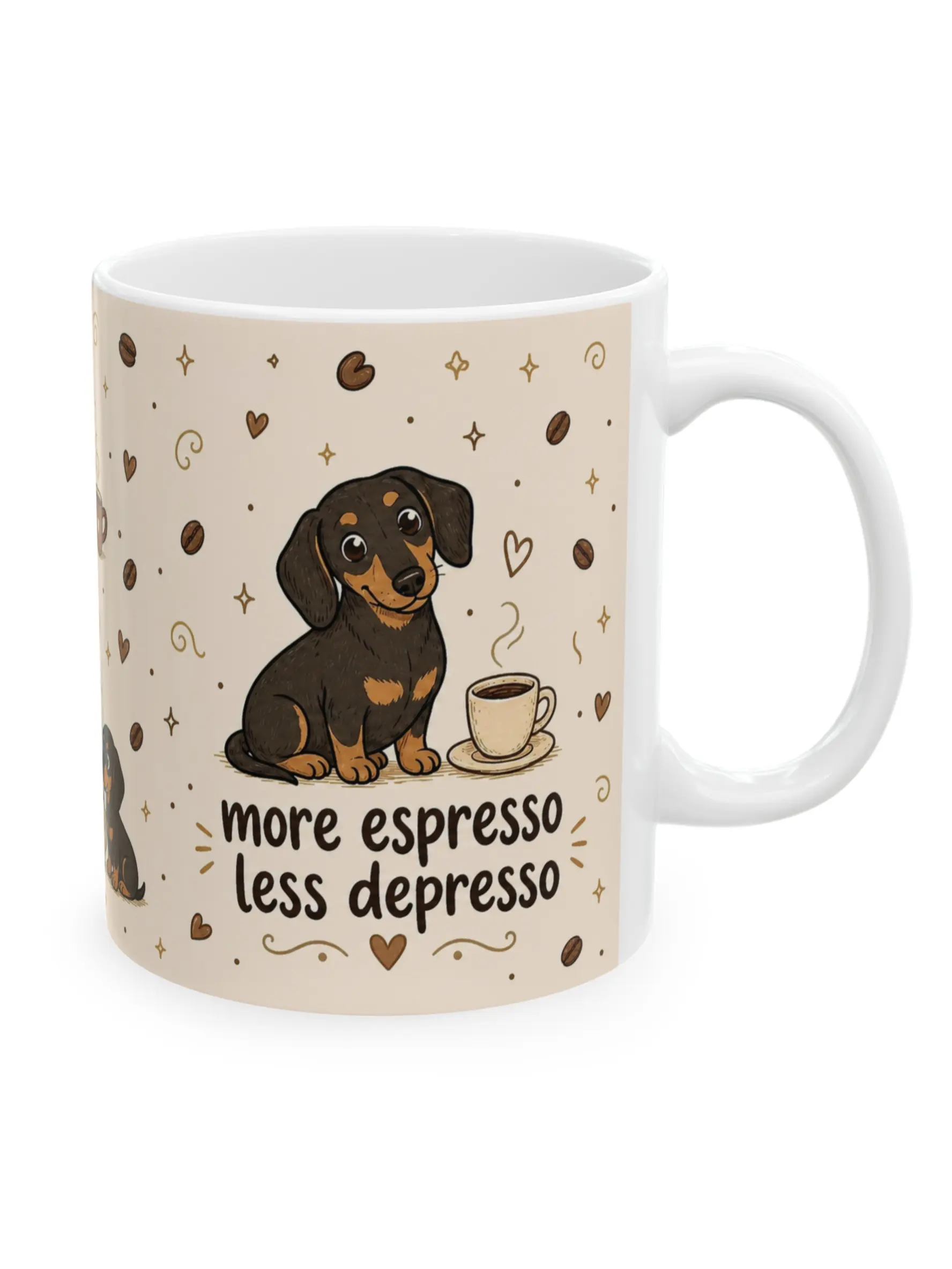 Yumwear Dachshund Mug, More Espresso Less Depresso Coffee Cup, Dog Aunt Mug, Funny Auntie Gift, 11 oz Ceramic