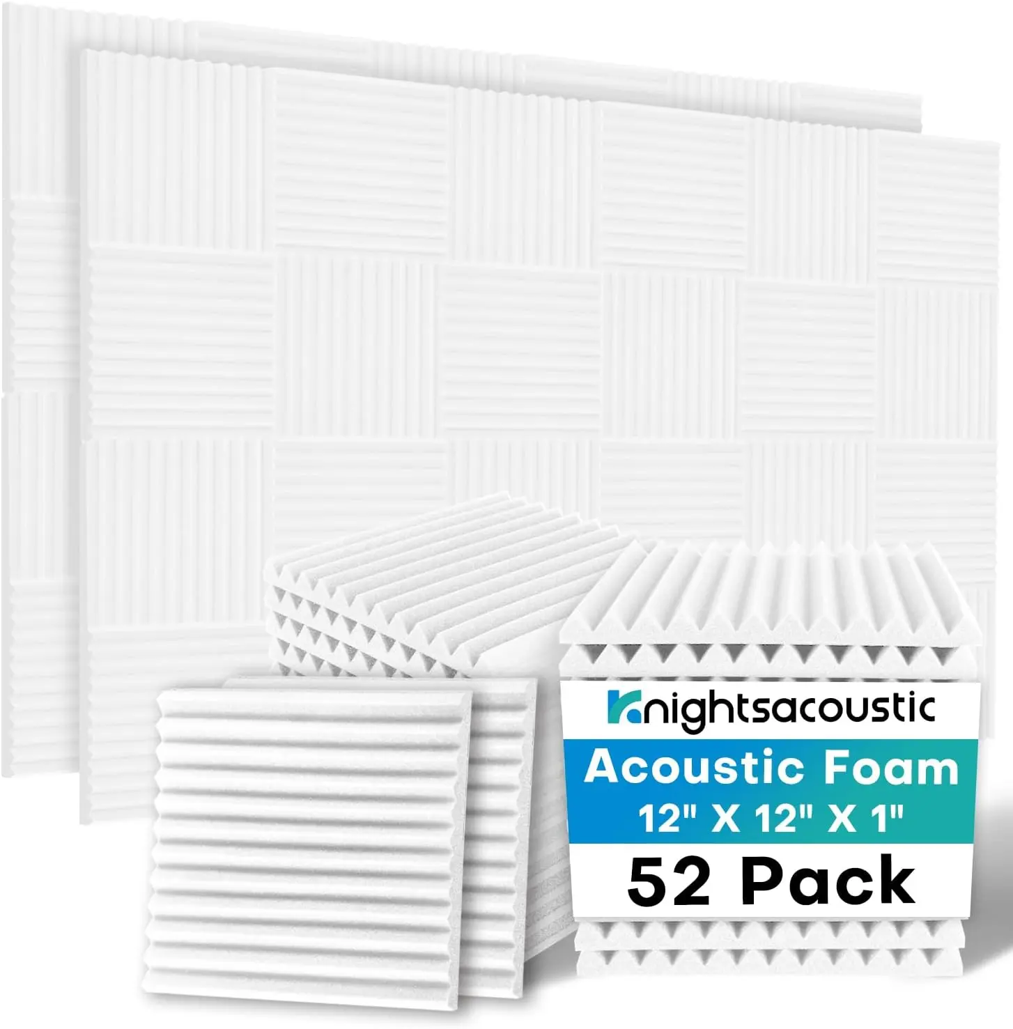 52 Pack Sound Proof Foam Panels for Walls, 1 X 12 X 12 Inches Acoustic Foam Panels, High Density Acoustic Panels Sound Absorbing, Noise Cancelling Studio Wedges, White (NOT INCLUDE ADHESIVE)