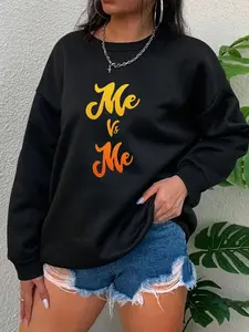 Oversized letter-print hoodie, unisex pullover, comfortable fabric, polyester, perfect for everyday wear