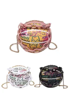 Fashionable Creative Graffiti Basketball Handbag, Lightweight Detachable Metal Chain, Street Style Party Shoulder Crossbody Bag, Versatile Shoulder Bags
