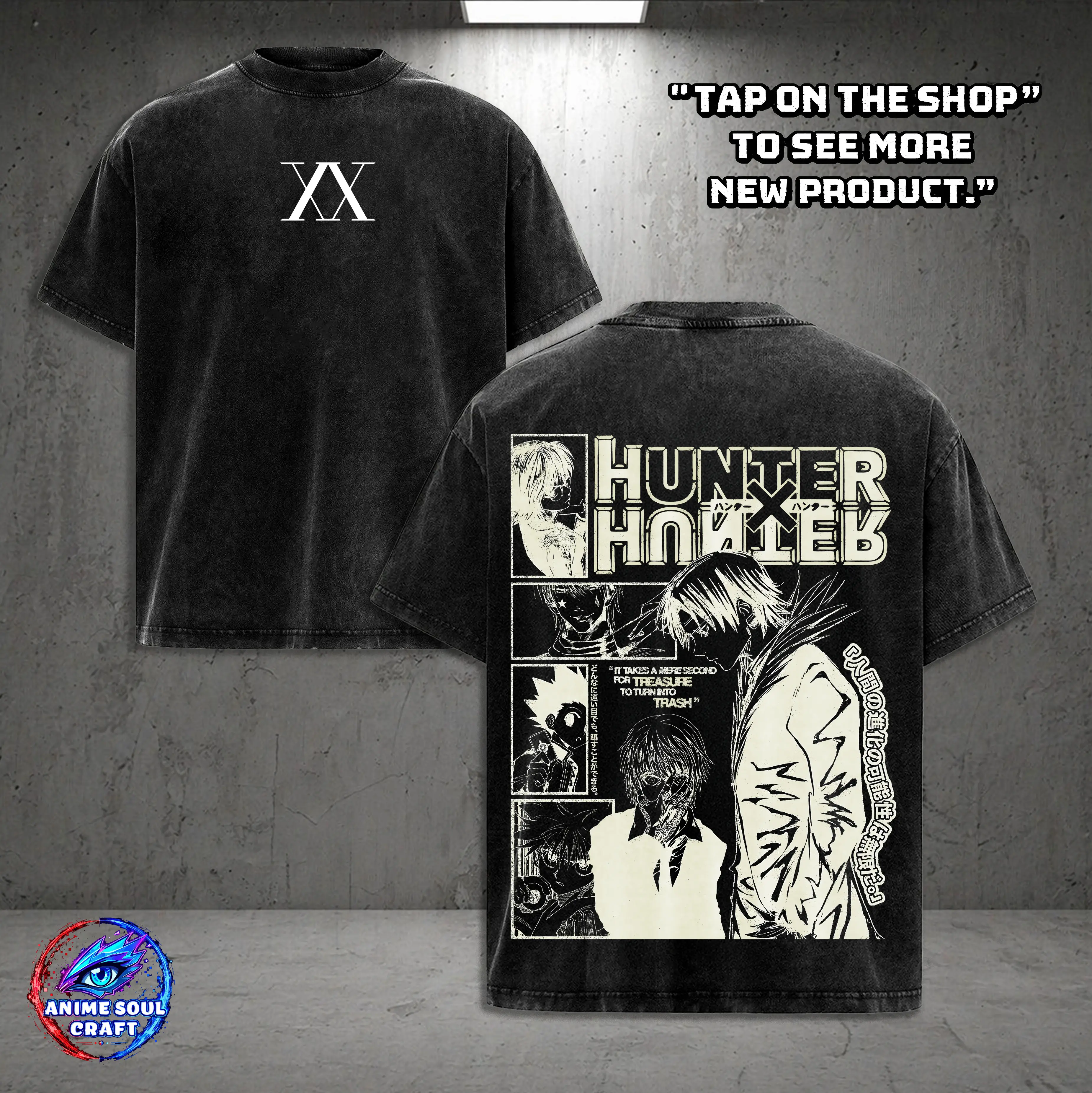 Hunter × Hunter Chrollo Graphic Tee, Anime Manga Washed Heavy T-shirt, Gift For Anime Fan, Anime Lover, Manga Lover Gift, anime inspired tee Fabric