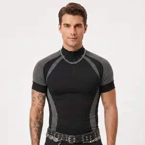 INCERUN Men's Cyberpunk Half-Zip Tech Top - Muscle Fit Stretch Sporty T-Shirt, Fitness Training Clothes, Gym Bodybuilding Clothing for Streetwear Athleisure