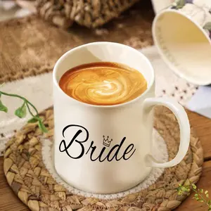 Letter Bride Pattern Coffee Mug, 1 Count Ceramic Cup with Handle, Drinking Cup for Wedding Anniversary