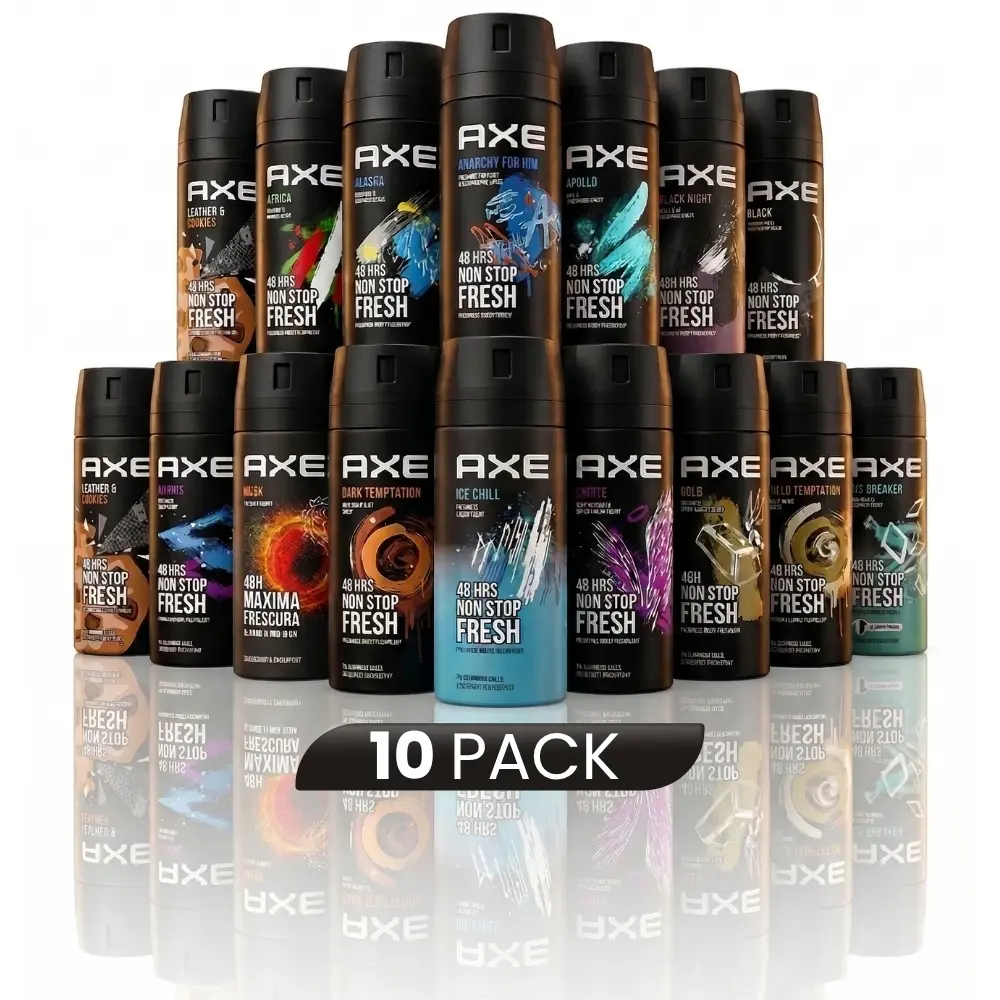 AXE Men's Deodorant Body Spray Multi-Pack (10-Pack Variety Mix, 150ml) - 48H Long-Lasting Freshness, Body Care Product with Phoenix, Africa & Alaska Scents, Ideal for Men's Stuff, Father's Day Gifts