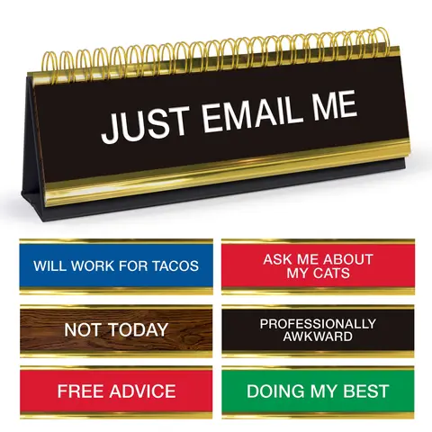 Genuine Fred DAILY DESK PLAQUE - Includes 50 Titles and Phrases for Witty Desk Decor - Changeable Desk Sign - Fun Office or Home Desk Decor – Novelty Gift for Coworkers, Friends or Stocking Stuffers
