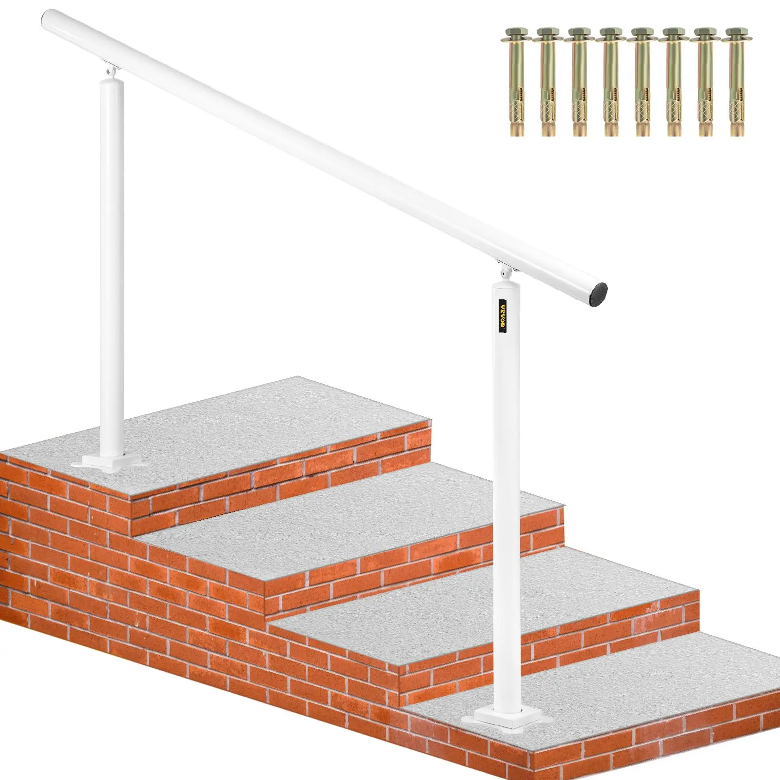 【Summerfinds】VEVOR Outdoor Stair Railing Kit 5 FT Handrails 0-5 StepsAdjustable Angle White Aluminum Stair Hand Rail for The ElderlyHandrails for Outdoor Steps, Low Maintenance Railings