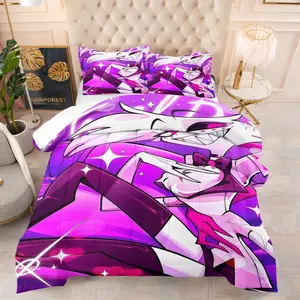 Hazbin Hotel Poison Pattern Soft Bedding Set, Includes 1 Blanket and 1 or 2 Pillowcases Without Pillows, Perfect Gift