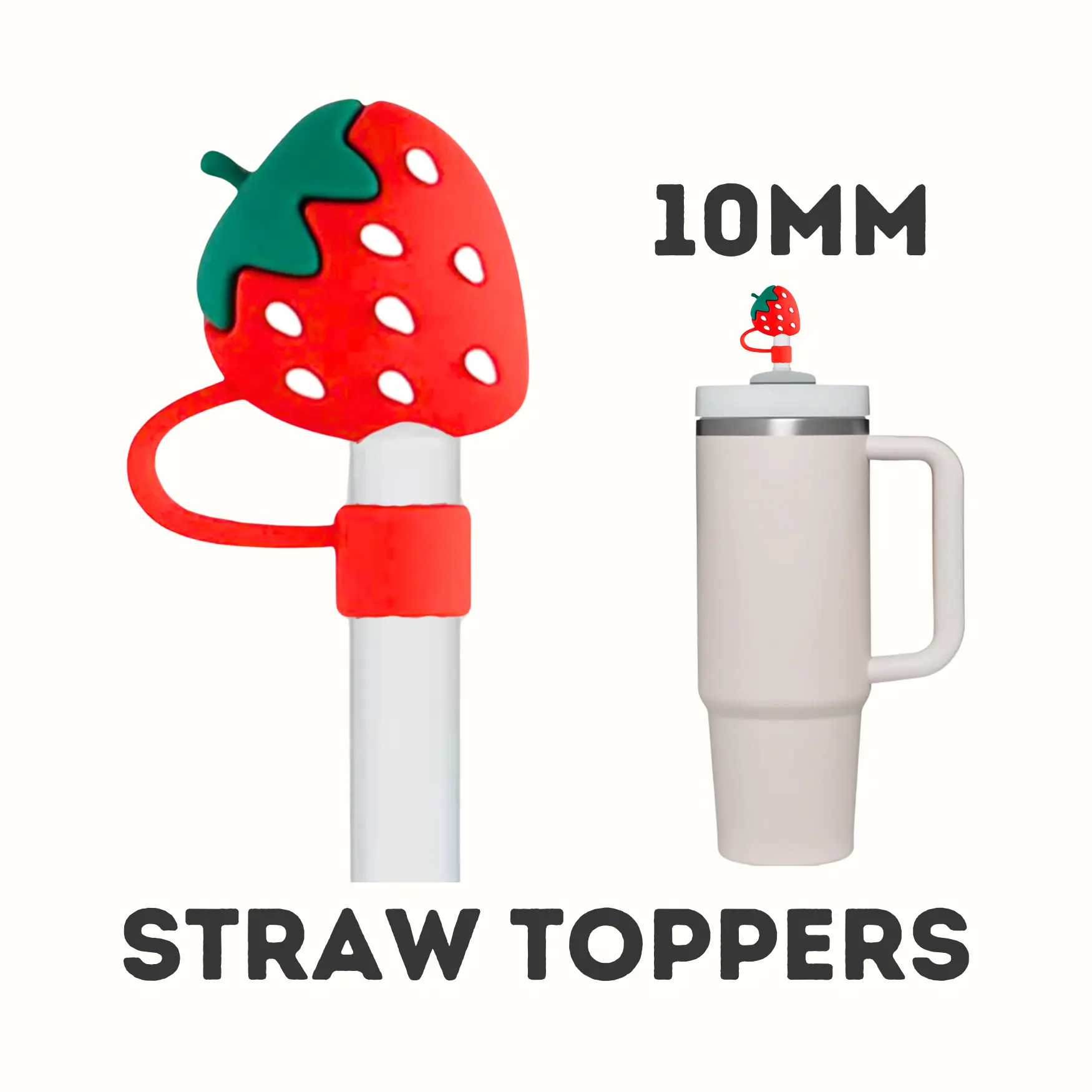 Straw Topper, Straw cover, Strawberry Straw Topper, 10mm Straw Topper