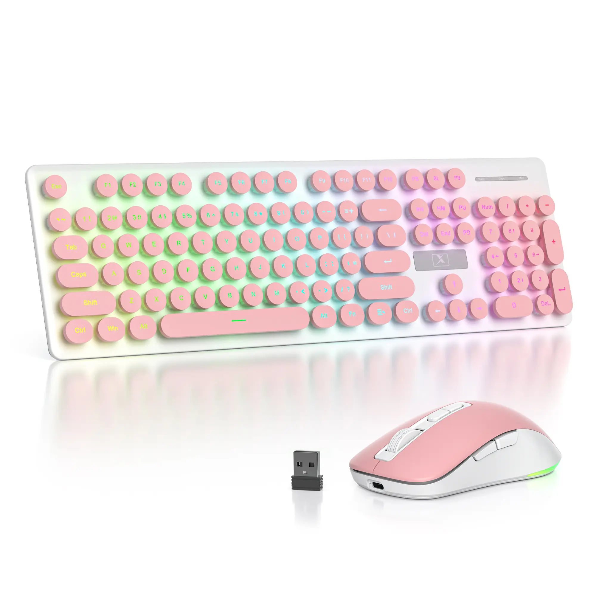 Wireless Rechargeable Membrane Keyboard and Mouse Set - 2.4GHz Wireless, Quiet Typing, Typewriter Look, Full-Size, USB Rechargeable, Batteries Built-In, Built-In Cells, for Windows PCs, Membrane Keyboard & Mouse Combos