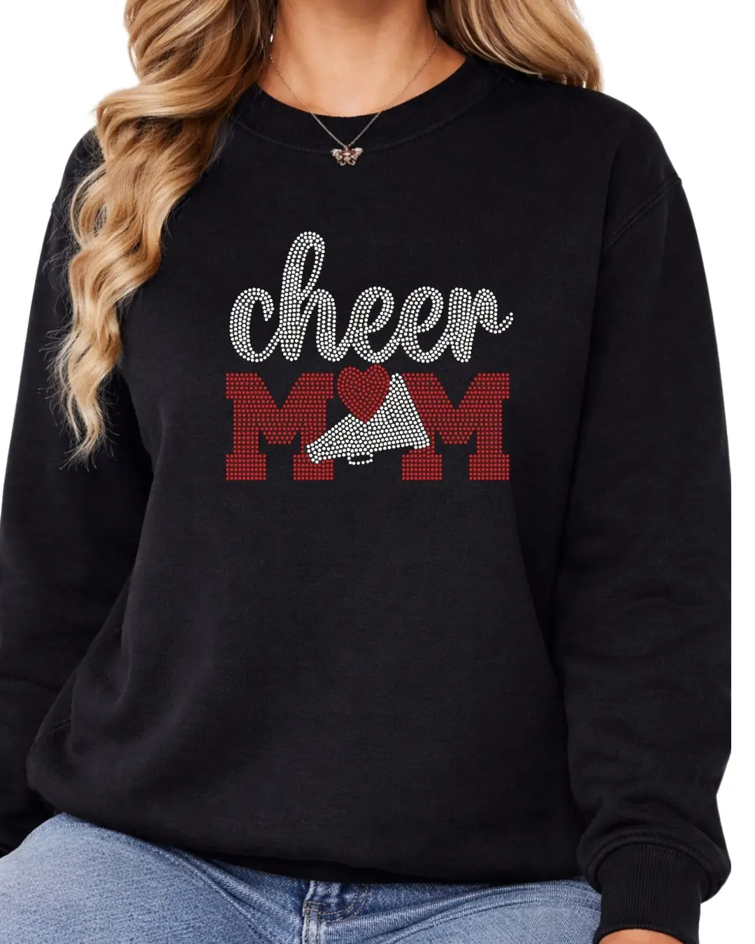 "Cheer Mom"-02 Rhinestone Shirt – Sparkly Mom Tee, Game Day Shirt, Mom Gift, Bling Sports Mom Apparel