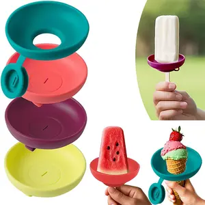 4pcs Silicone Ice Cream Holder Stand Set, Summer Popsicle Holder, Leak-Proof Cone Support with Drip Guard, Portable Youngsters's Ice Pop Mold Tray - Dishwasher Safe