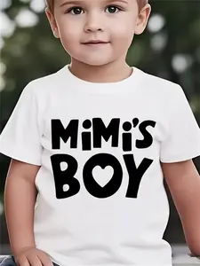 Summer Boys' Stylish Short-Sleeve Outdoor Casual Top with 'Mimi'S Boy' Letter Print, Model DX3111.