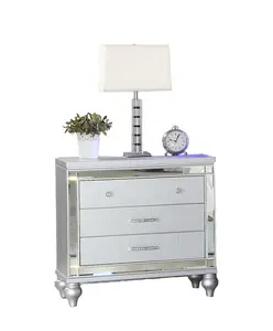 Blovely Well Modern Style Mirror Framed 3-Drawer Nightstand Made with Wood in Silver