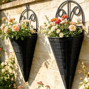 2-Pack //off- Plastic Wall-Mounted Flower Baskets, Conical Flower Pot Rack, Indoor & Outdoor Home Garden Decor
