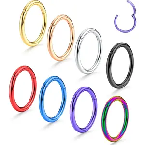 FINREZIO 8 Pcs 16G 18G G23 Titanium Nose Rings Hoop for Women Men Multi-Color Hinged Cartilage Lip Septum Rings Helix Conch Tragus Piercing Jewelry 8MM 10MM Daily