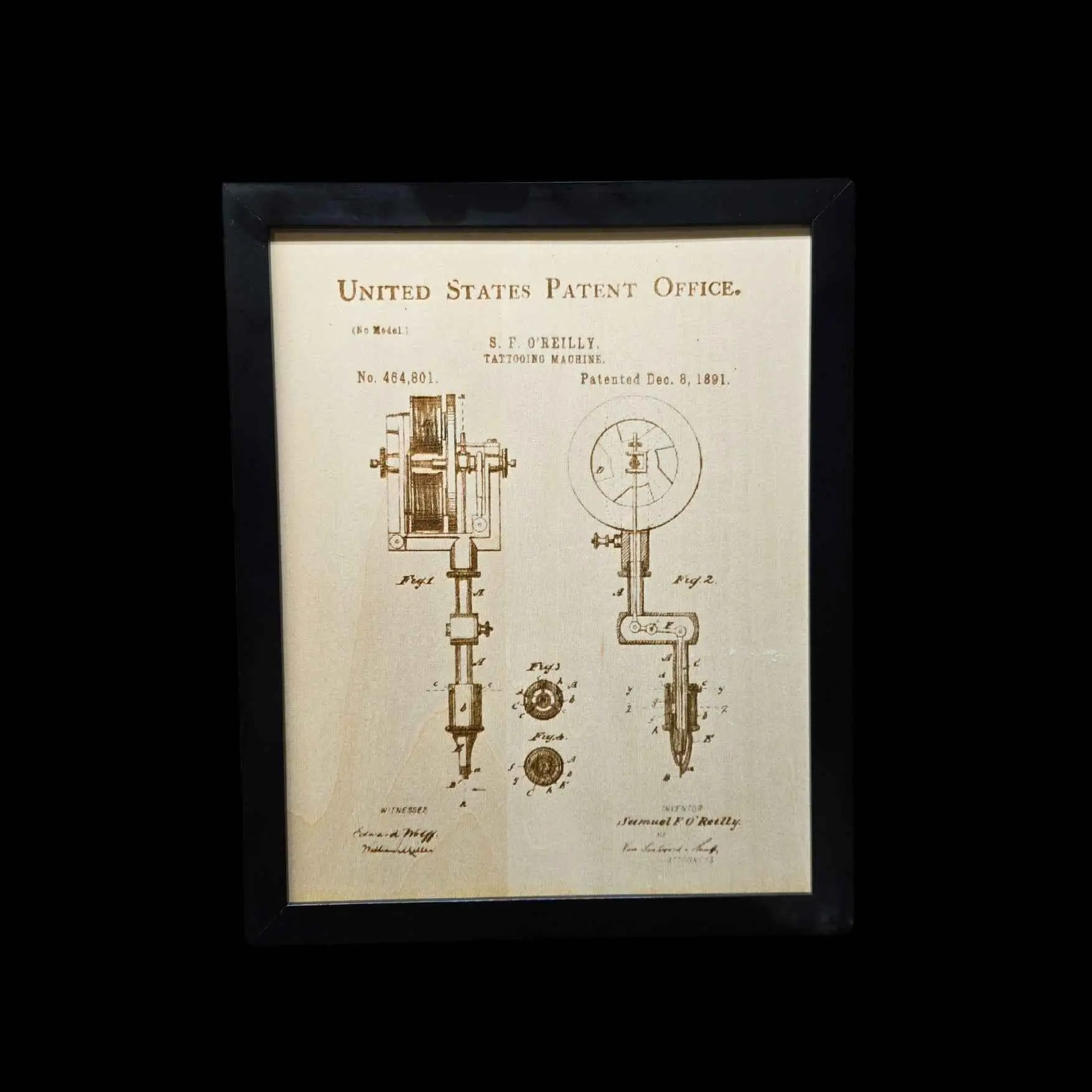 Vintage Coil Tattoo Machine Wood Engraving