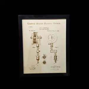 Vintage Coil Tattoo Machine Wood Engraving