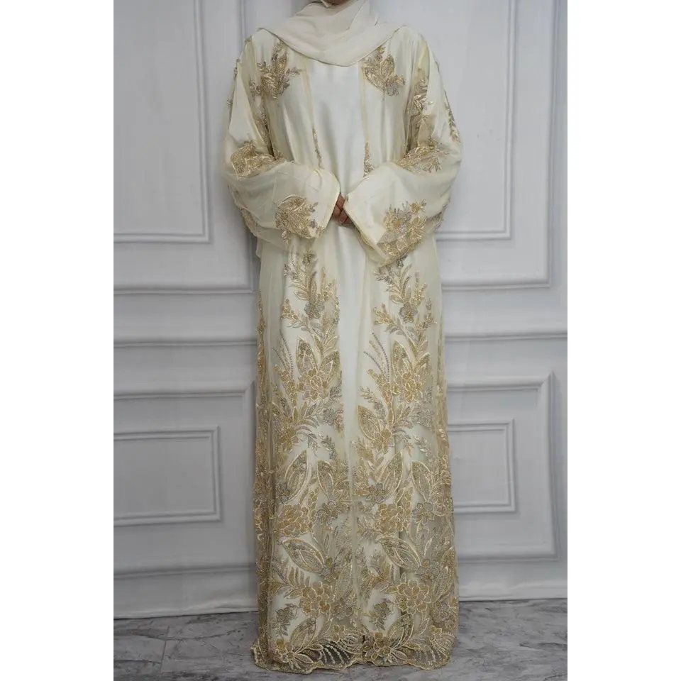 Gorgeous Beaded Abaya Set for Women | 3-Piece Set with Embellished Open Abaya, Matching Inner Dress & Hijab | Modest Occasion Wear for Weddings, Eid, Parties, Bridal Showers, Dinners & Special Events | Available in 5 Colors
