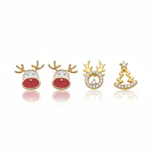 Swyii Rhinestone Mix&Match Ear Studs and Cute Rudolph Enameled Ear Studs Set, High Quality Jewelry Elegant Set, Party Jewelry, Non Tarnish, New Year Stuffers, Holiday Gift Ideas for Her